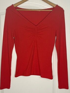 NA-KD Red V-Neck Ribbed Women's Top